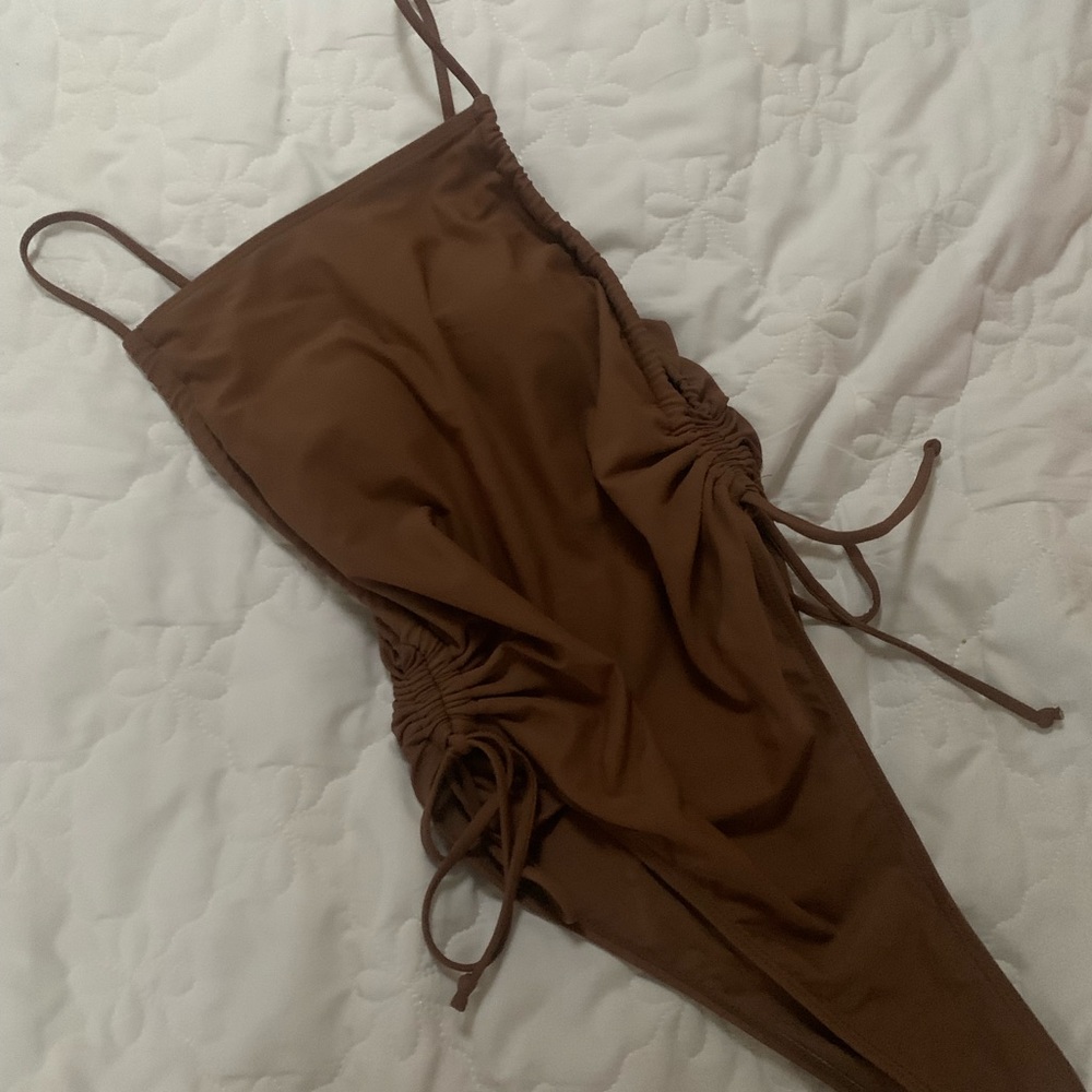 Brown one piece high leg swimsuit